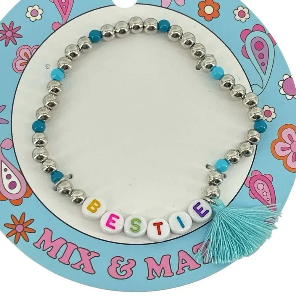 Bestie Beaded Bracelet Friendship Bracelet Silver Tone Tassel Women Girls New